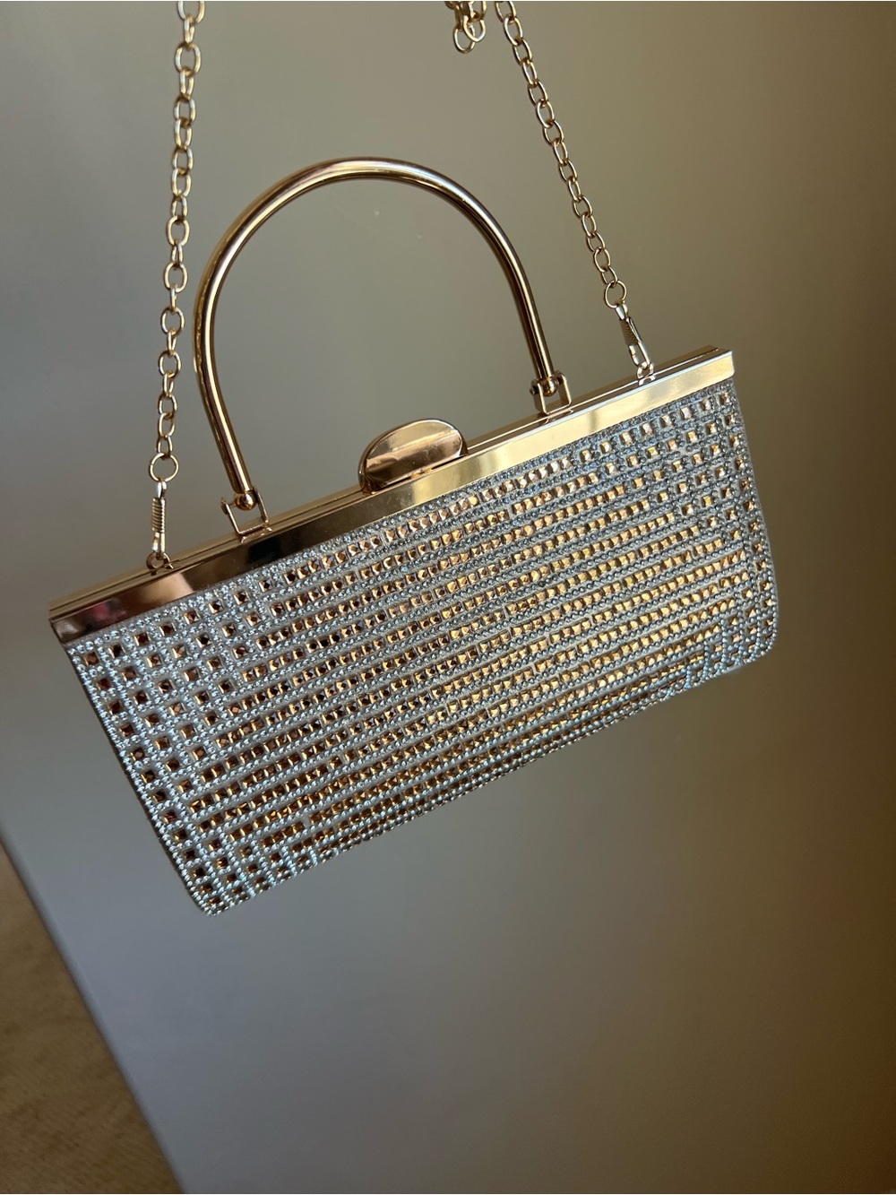 Crystal-Embellished Gold Evening Clutch